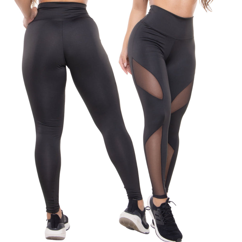 Calça Legging de Academia com Detalhe de Tule Leg Leging Crossfit