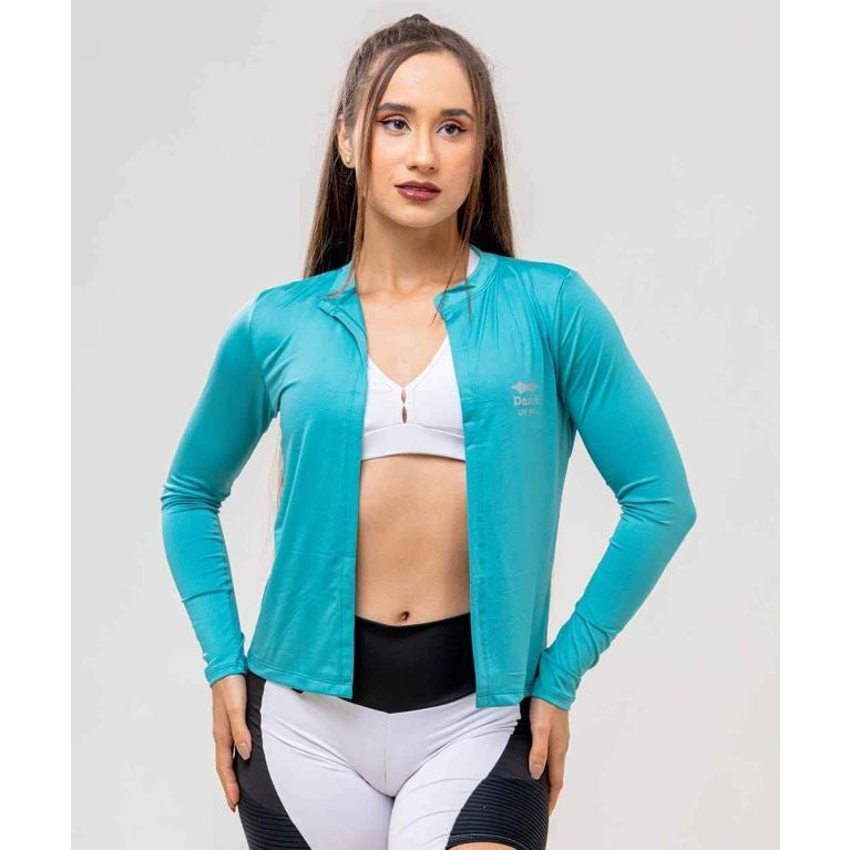 Blusa Feminina Proteção Solar Cardigan Uv Casaquinho Praia Academia